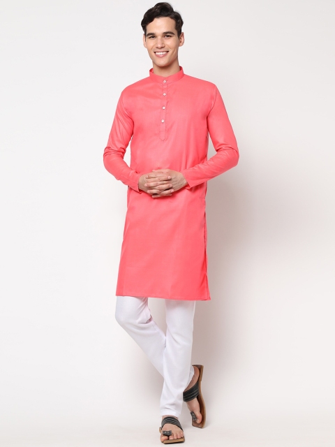 

MENGARY Men Pink Solid Pure Cotton Kurta with Churidar