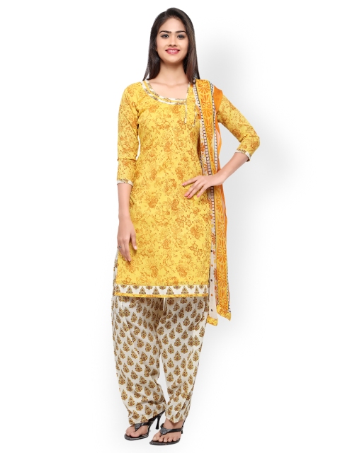 

Satrani Yellow Floral Print Cotton Unstitched Dress Material