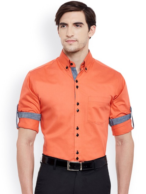 

Dazzio Men Orange Slim Fit Solid Semiformal Shirt