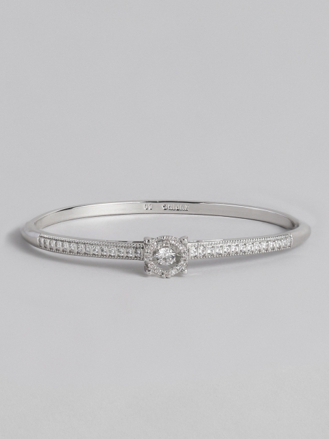

Peora Women Silver-Toned & Transparent American Diamond Silver-Plated Kada Bracelet