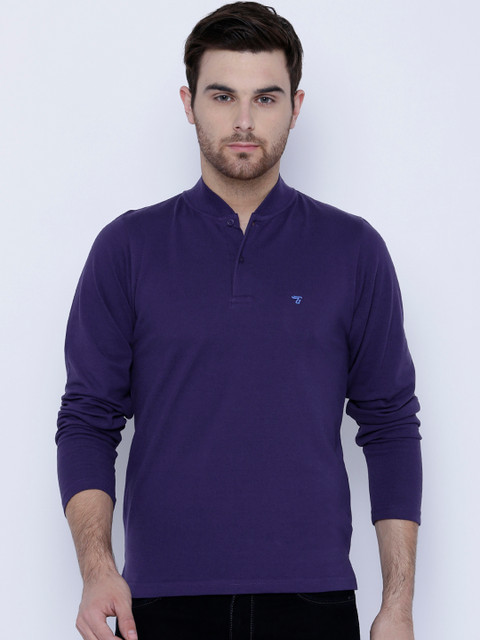 

The Indian Garage Co Men Purple Solid Mandarin Collar T-shirt