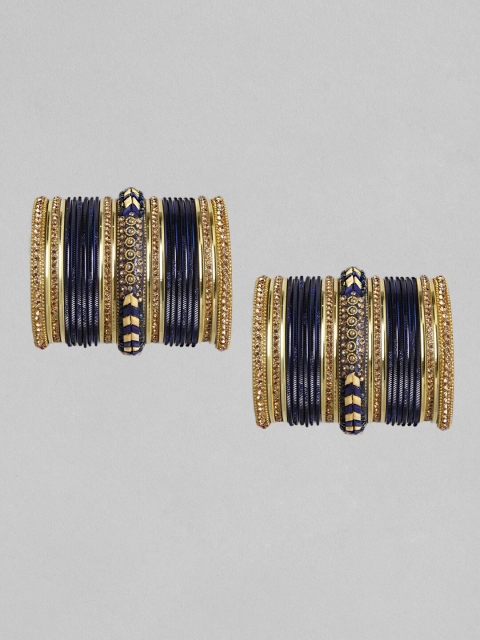

MUCH MORE Set Of 2 Gold-Plated Navy Blue & White Stones-Studded & Beaded Bangles