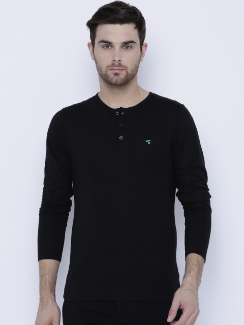 

The Indian Garage Co Men Black Solid Henley Neck T-shirt