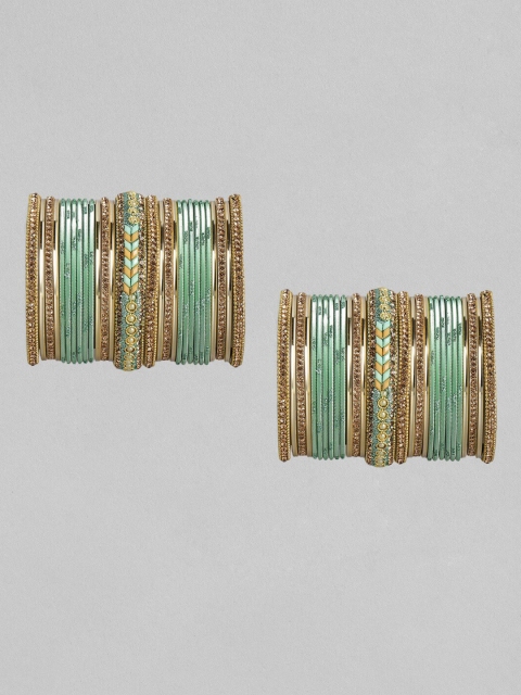 

MUCH MORE Women Set of 54 Green Gold-Plated Stone-Studded Bangle