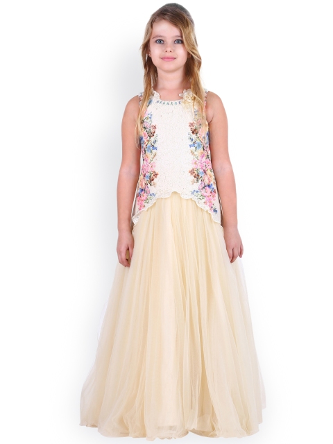 

CUTECUMBER Girls Cream-Coloured Lace Maxi Dress
