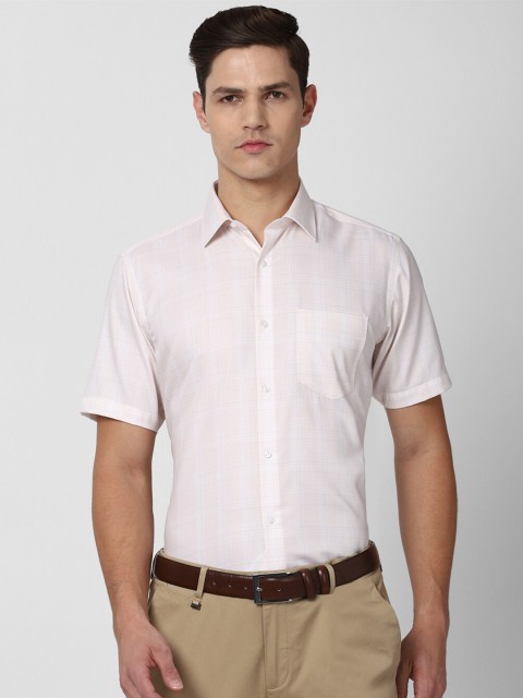 

Van Heusen Men Cream-Coloured Checked Formal Shirt 100% Cotton