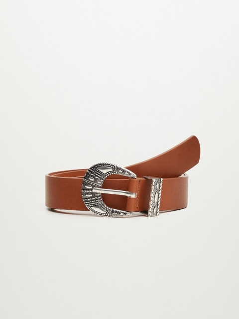 

MANGO Women Tan Brown Solid Belt with Embossed Buckle