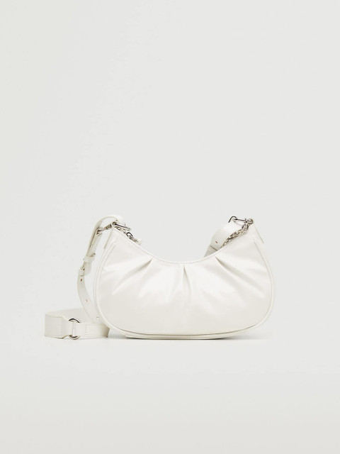 

MANGO White Solid Ruched Structured Baguette Shoulder Bag with Detachable Sling Strap
