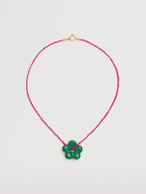 

MANGO Women Green & Fuchsia Floral Necklace