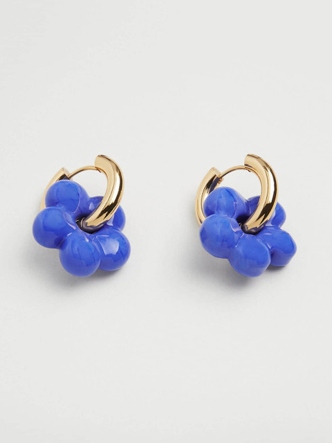 

MANGO Gold-Toned & Blue Floral Hoop Earrings