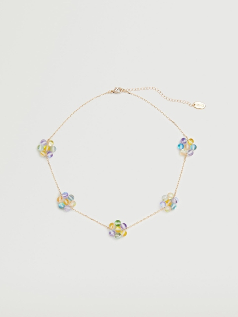 

MANGO Gold-Toned & Purple Beaded Necklace