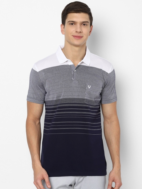

Allen Solly Men Navy Blue & Grey Colourblocked Polo Collar Pure Cotton T-shirt