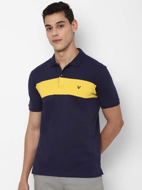 

Allen Solly Men Navy Blue Colourblocked Mandarin Collar Applique T-shirt