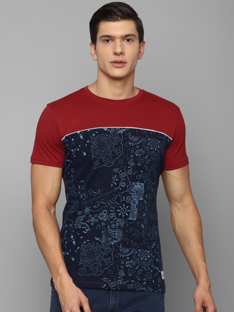 

Louis Philippe Jeans Men Navy Blue & Maroon Printed Pure Cotton Slim Fit T-shirt