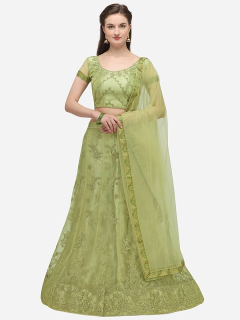 

Netram Lime Green & Gold-Toned Embroidered Semi-Stitched Lehenga & Unstitched Blouse With Dupatta