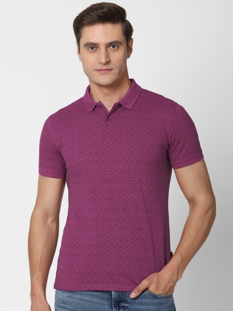 

V Dot Men Purple Printed Cotton Polo Collar Slim Fit T-shirt