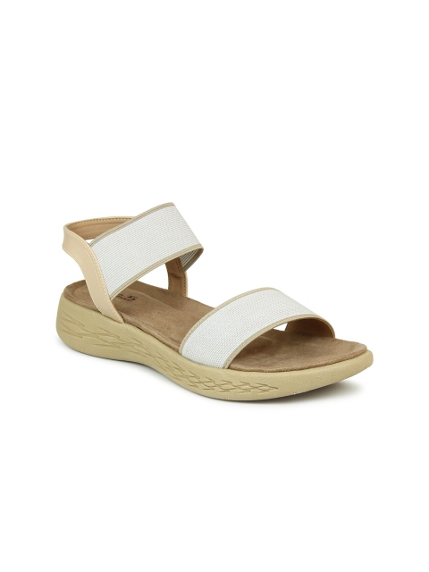 

Inc 5 Women Beige & White Ethnic Suede Comfort Sandals