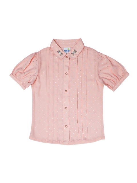 

Daffodils GIRLS WEAR Girls Peach-Coloured Embellished Georgette Shirt Style Top
