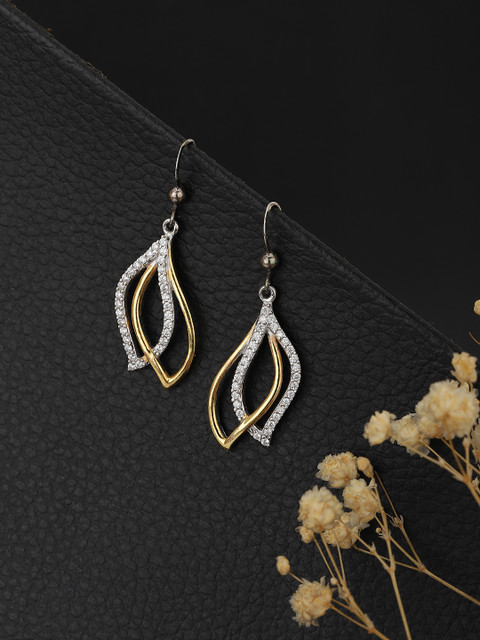 

Carlton London 925 Sterling Silver-Toned & Gold-Toned Feather Shaped Drop Earrings
