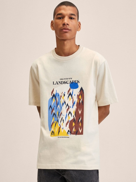 

MANGO MAN Off White Pure Cotton Printed T-shirt