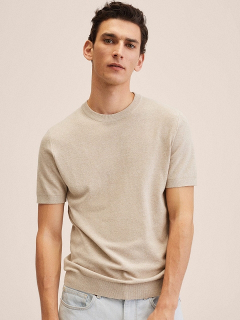 

MANGO MAN Beige Solid T-shirt