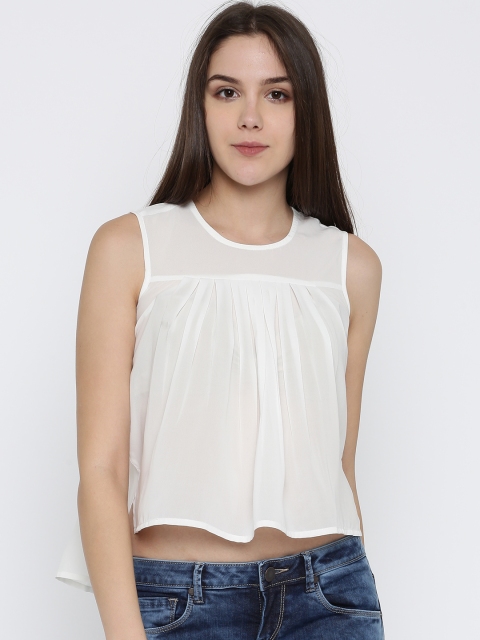 

Mast & Harbour Women Off-White Solid High-Low Top