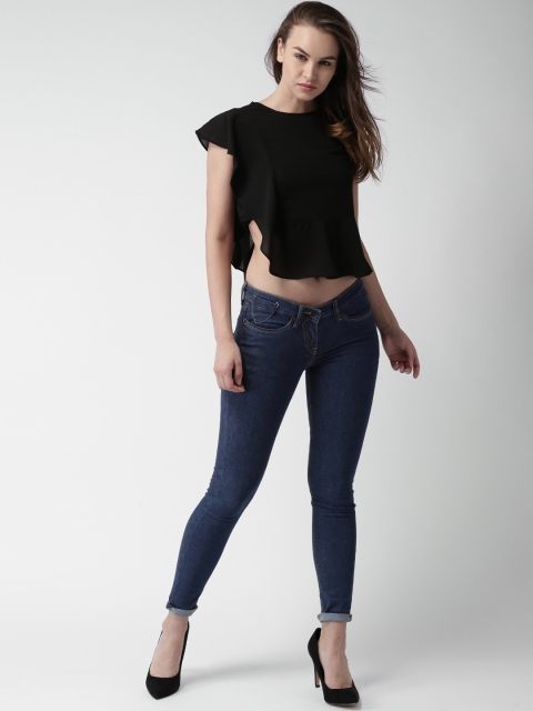 

Mast & Harbour Women Black Solid Crop Top