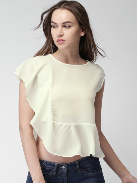 

Mast & Harbour Women Off-White Solid Crop Top