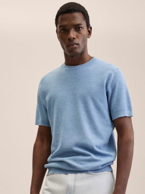 

MANGO MAN Blue Solid T-shirt