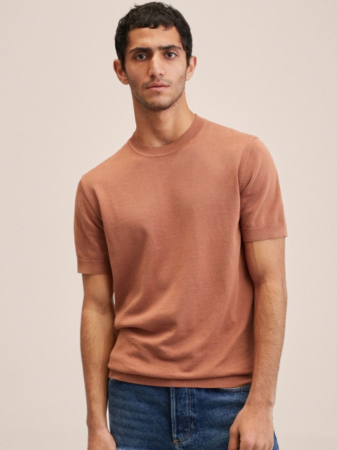 

MANGO MAN Rust Orange Solid T-shirt