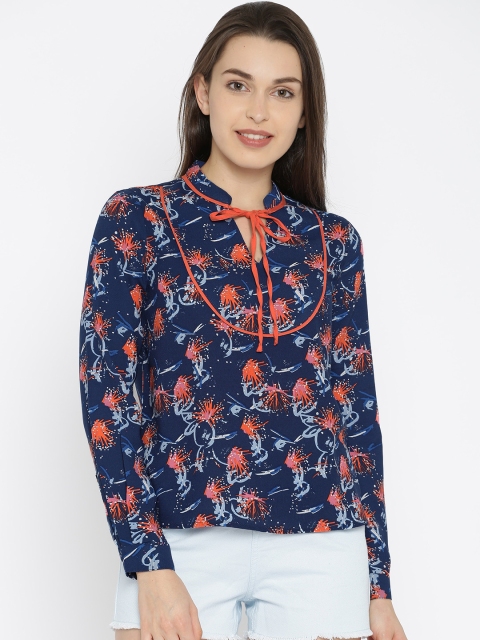 

Mast & Harbour Women Navy Printed Top, Navy blue