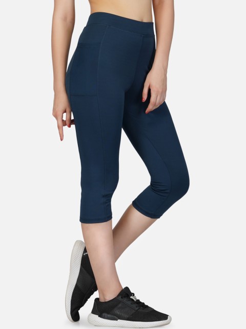 

IMPERATIVE Women Blue Tights Yoga Pants With 2 Phone Pockets With Mesh Inserts