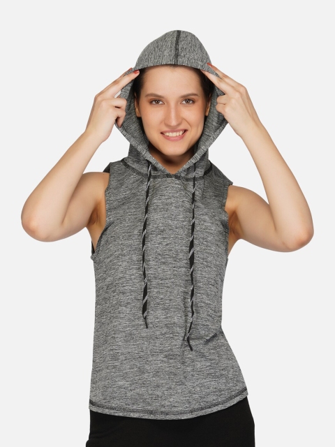 

IMPERATIVE Women Grey Relaxed Fit Solid Hooded T-shirt