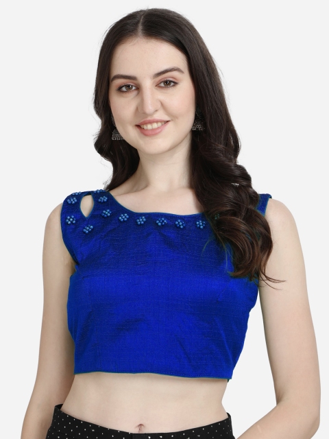 

Mesmore Women Blue Embroidered Silk Saree Blouse