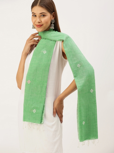 

ArtEastri Women Green & White Woven Design Stole