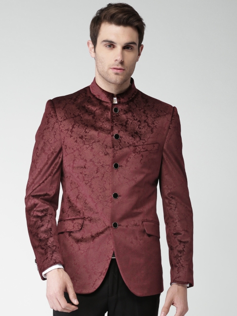 

INVICTUS Red Velvet Slim Fit Patterned Ethnic Bandhgala Blazer