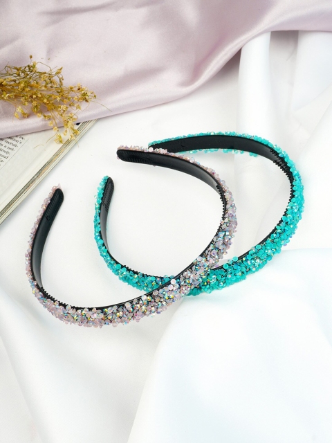 

Ferosh Women Silver-Toned & Blue Set of 2 Embellished Hairband