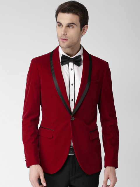 

INVICTUS Men Maroon Slim Fit Single-Breasted Velvet Finish Party Tuxedo