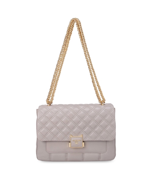 

Da Milano Beige Textured Leather Structured Shoulder Bag with Quilted