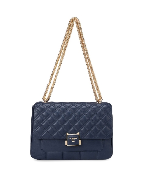 

Da Milano Blue Textured Leather Structured Sling Bag with Quilted