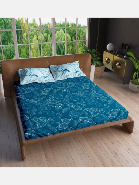 

LABHAM Blue 220 TC King Bedsheet with 2 Pillow Covers