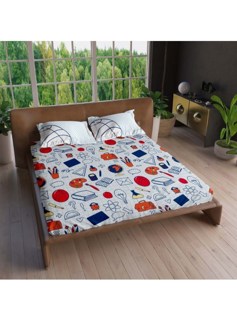 

LABHAM White & Red 220 TC King Bedsheet with 2 Pillow Covers