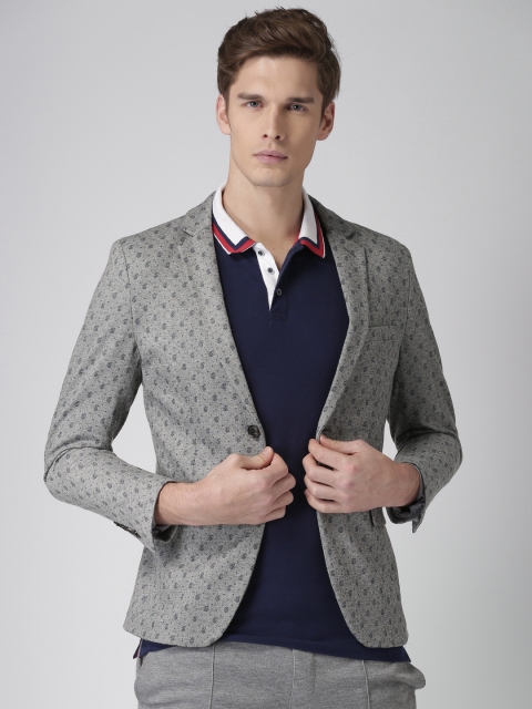 

INVICTUS Men Grey Printed Slim Fit Single-Breasted Casual Blazer