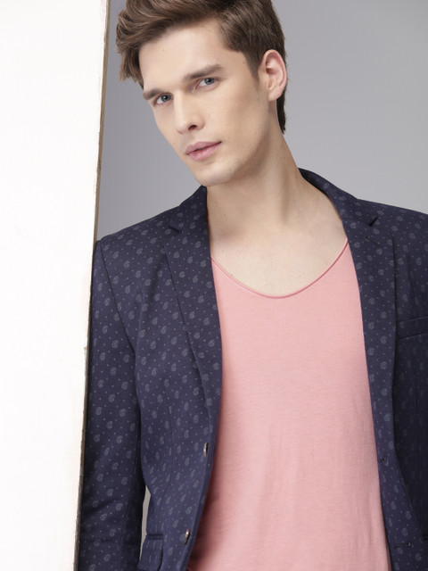 

INVICTUS Men Blue Slim Fit Printed Single-Breasted Casual Blazer