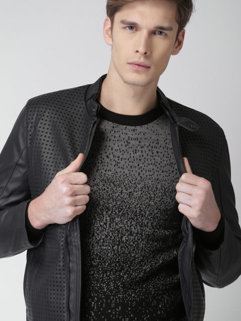 

INVICTUS Men Black Self-Design Bomber Jacket