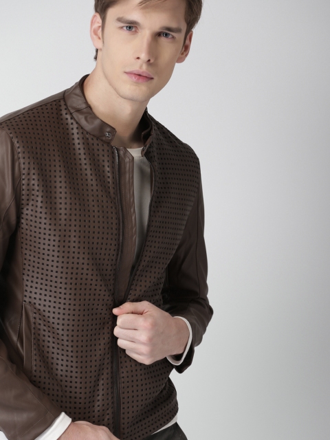 

INVICTUS Men Tan Brown Self-Design Tailored Jacket