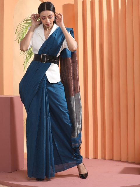 

BEATITUDE Blue & Copper-Toned Pure Cotton Saree