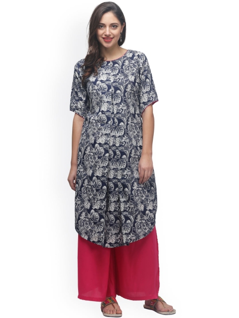 

Abhishti Women Blue Floral Print Straight Kurta