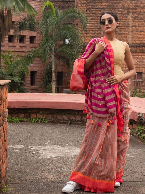 

BEATITUDE Orange & Pink Saree