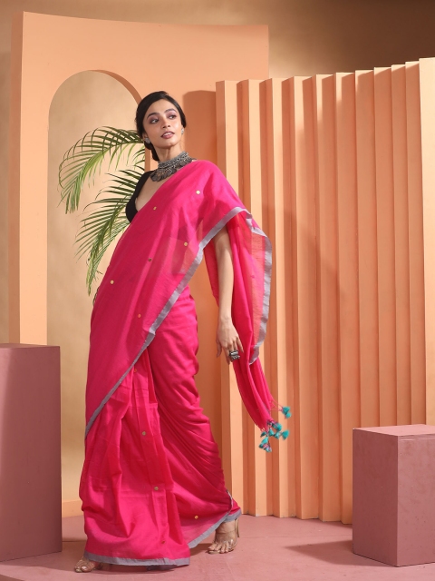 

BEATITUDE Pink & Gold-Toned Woven Design Pure Cotton Saree